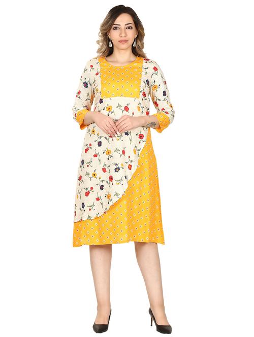 women yellow printed a-line dress - 21016686 -  Standard Image - 0
