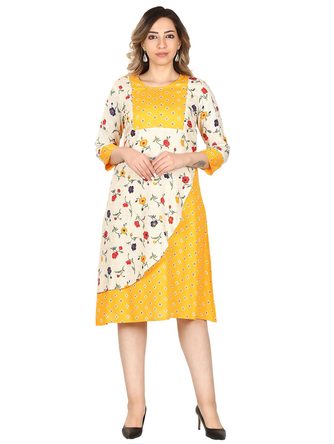 women yellow printed a-line dress - 21016686 -  Zoom Image - 0