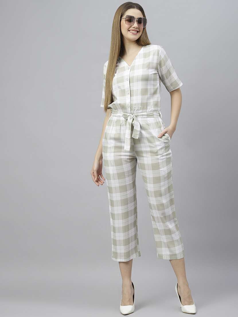 women checkered calf length jumpsuit - 21016717 -  Zoom Image - 0