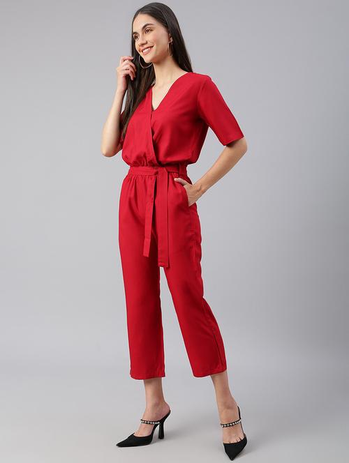 women maroon solid full leg jumpsuit - 21016722 - Standard Image - 0