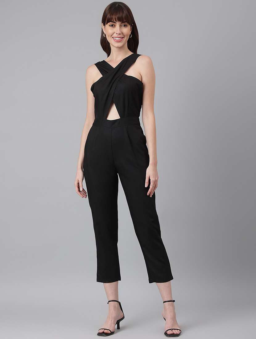 black rayon full leg  jumpsuit