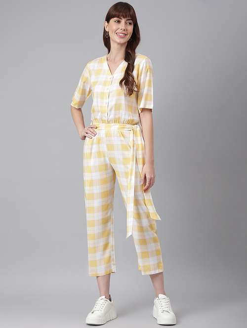 women checkered v neck jumpsuit - 21016732 -  Standard Image - 0