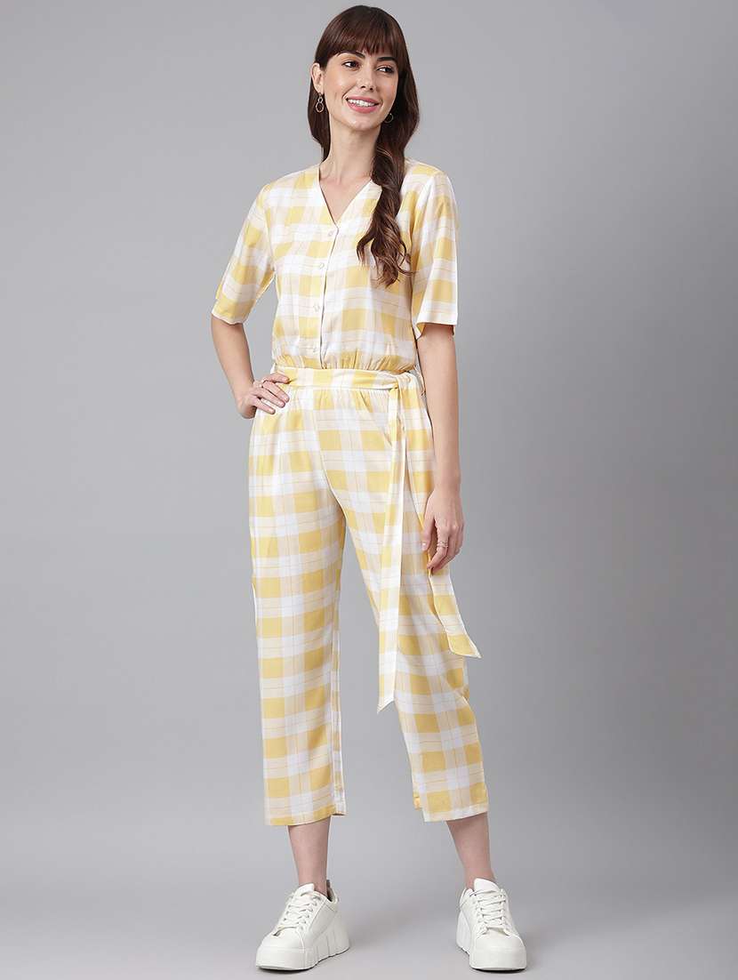 women checkered v neck jumpsuit
