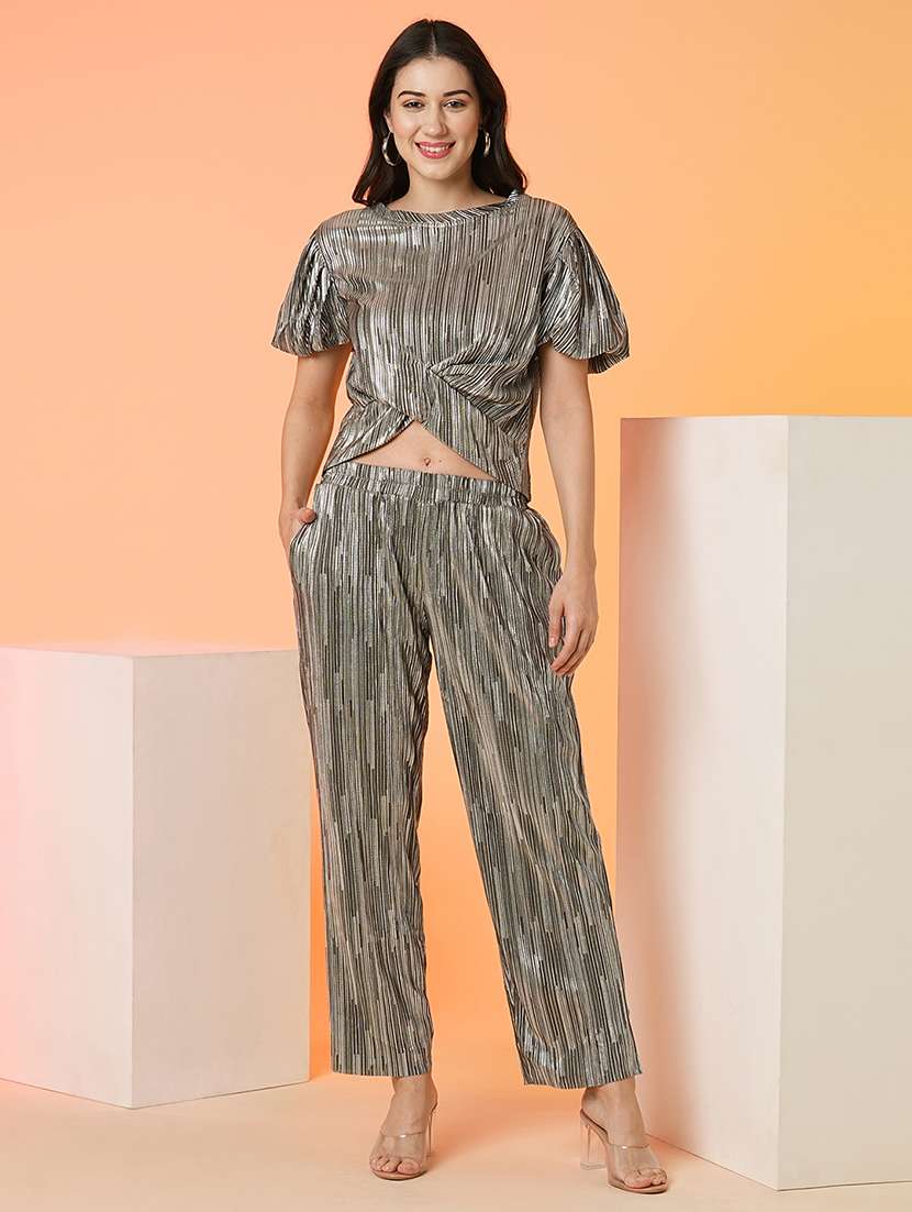 silver polyester top and trouser co-ord set 