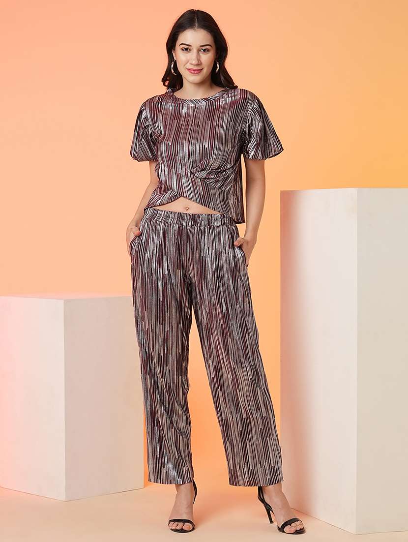 maroon polyester top and trouser co-ord set 