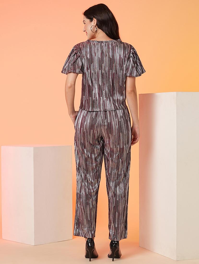 maroon polyester top and trouser co-ord set - 21016982 - Standard Image - 2