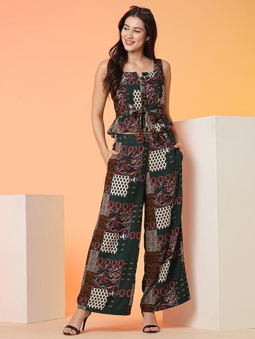 globus women multi square neck allover ethnic print tie-up peplum crop top & palazzos co-ord set - 21016986 - Standard Image - 0