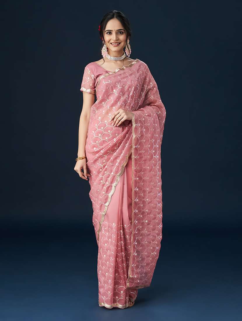 peach embellished saree with blouse