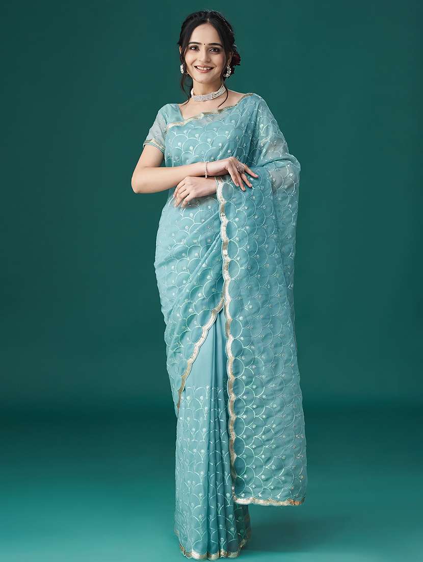 light blue embellished saree with blouse