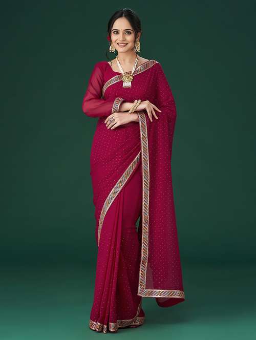maroon georgette embroidered saree with blouse - 21017081 -  Standard Image - 0