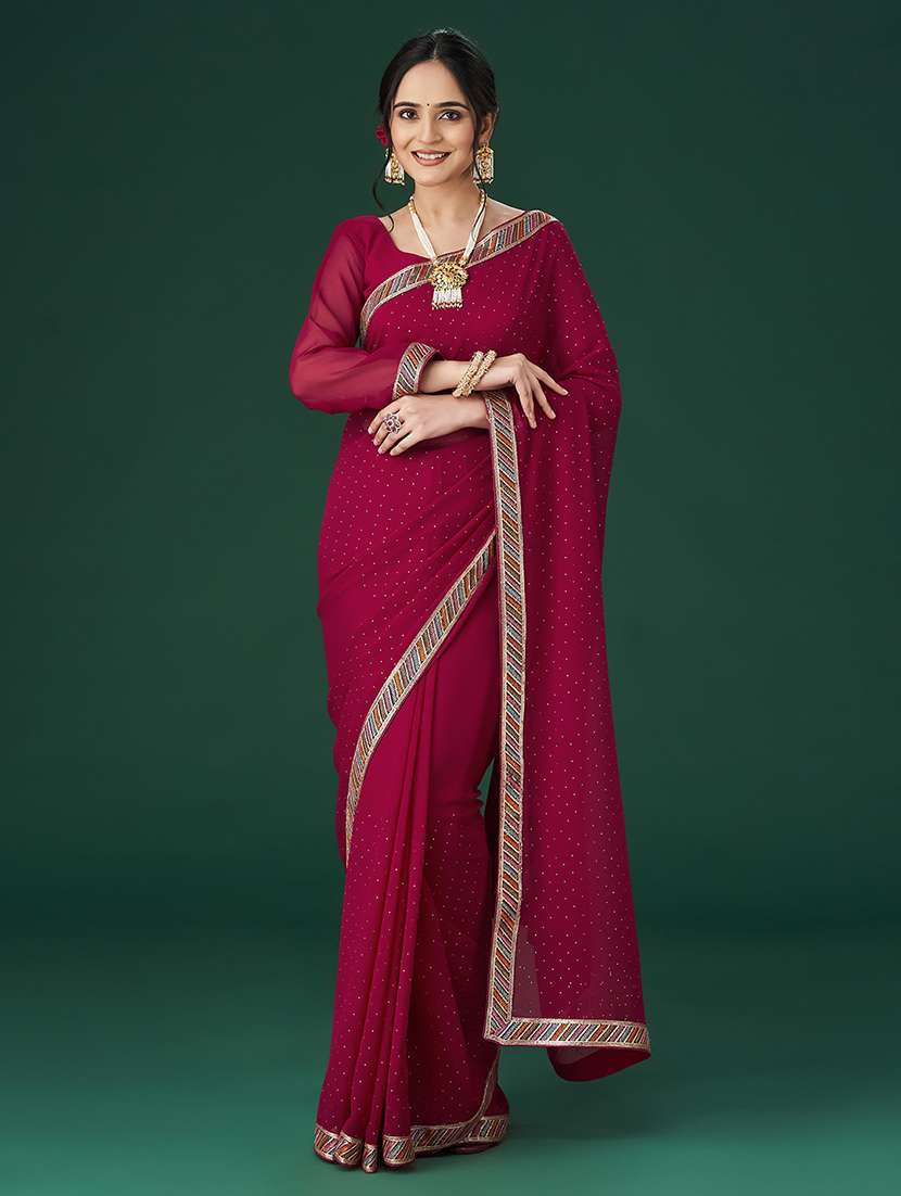 maroon georgette embroidered saree with blouse