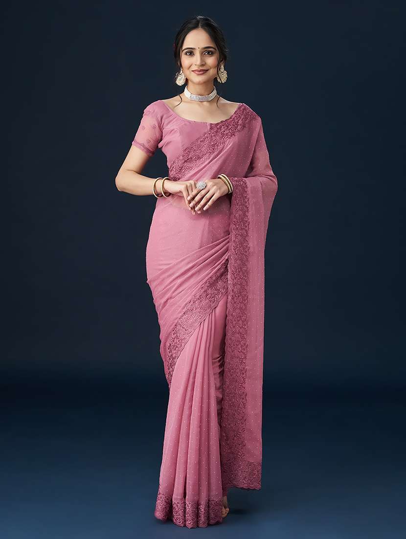 pink chiffon embroidered saree with blouse - 21017082 -  Zoom Image - 0