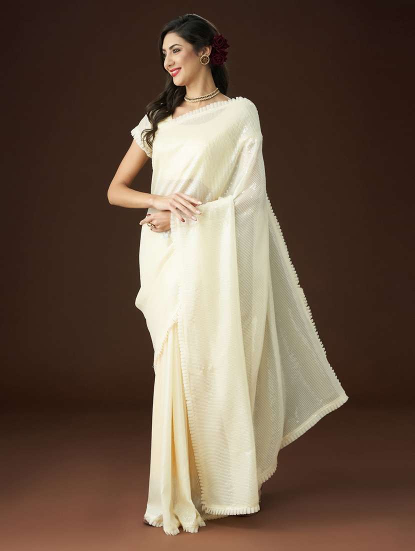 cream embellished saree with blouse