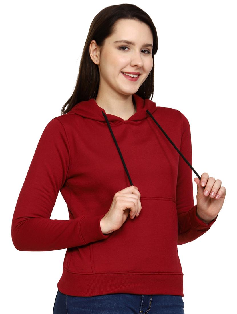 solid maroon casual hooded sweatshirt - 21017391 - Standard Image - 2