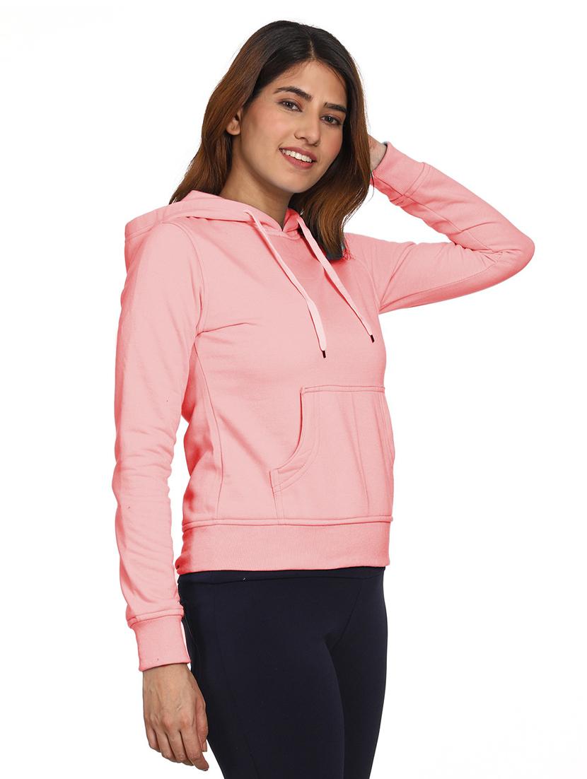 solid pink hooded casual sweatshirt - 21017396 - Standard Image - 2