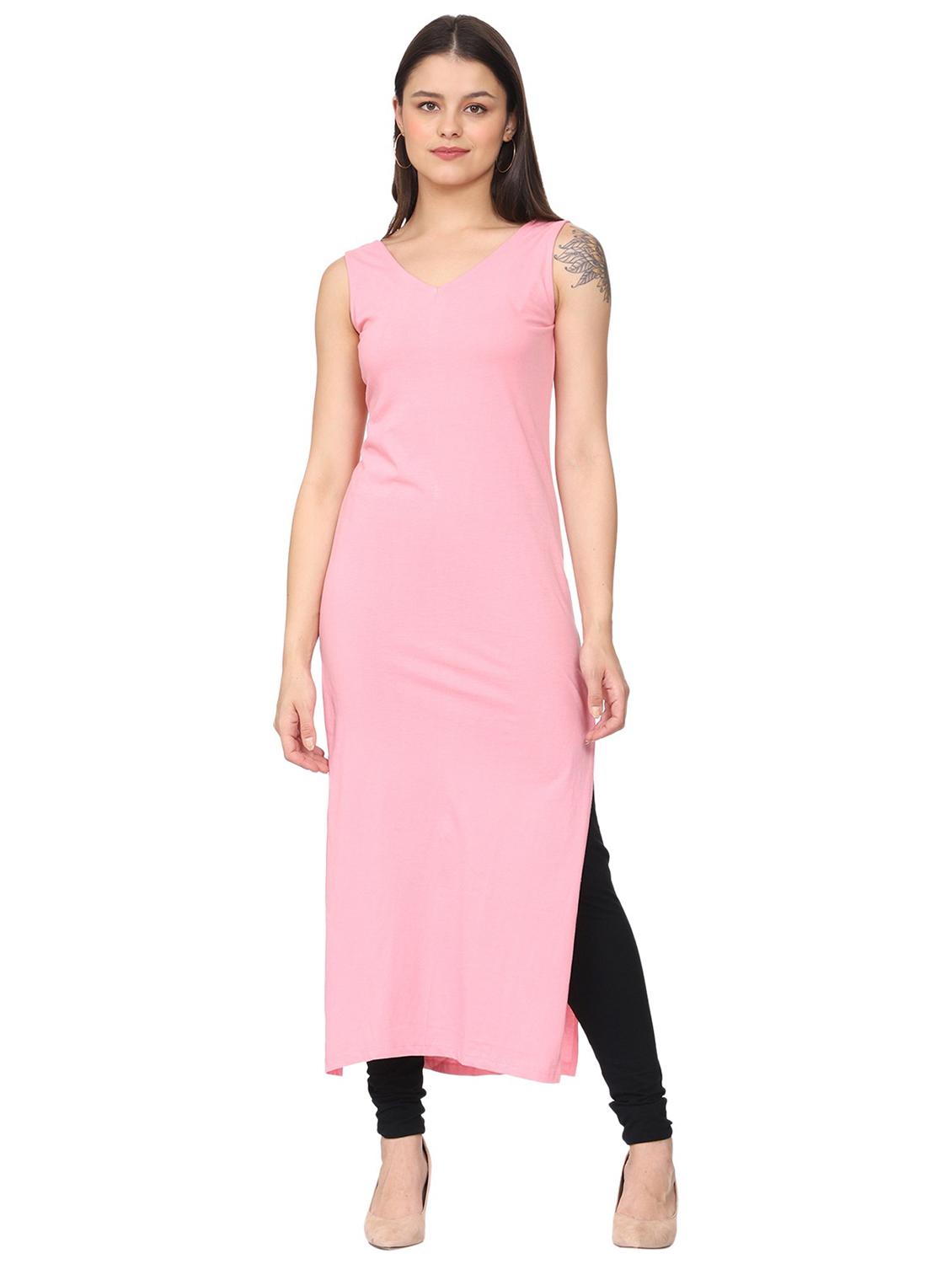 solid straight v neck kurta - 21017407 - Zoom Image - 0