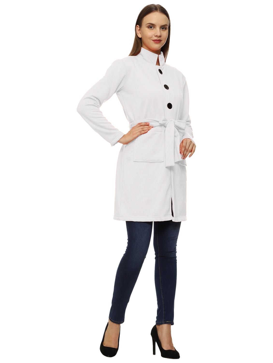 women solid stand collar long coat - 21017475 - Standard Image - 2