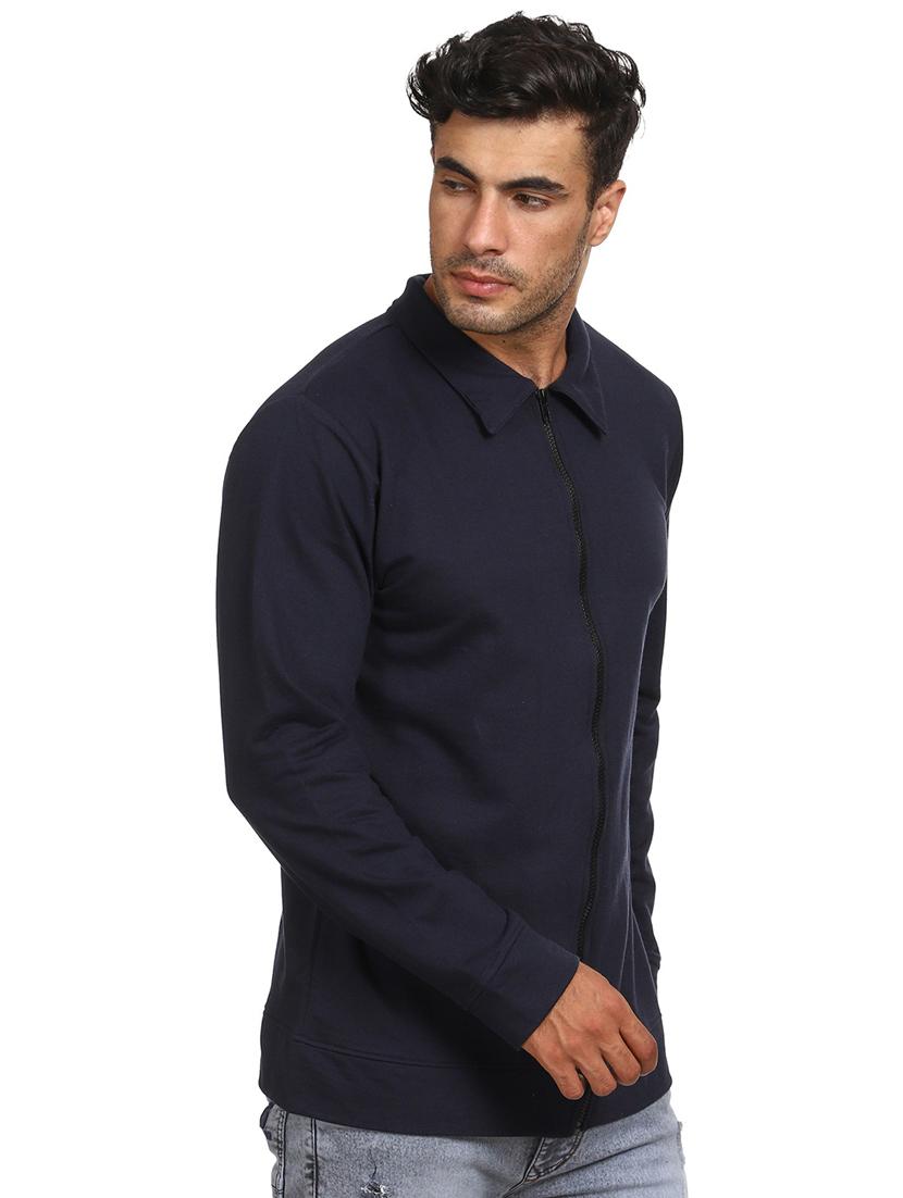 navy blue cotton blend plain sweatshirt - 21017551 - Standard Image - 2