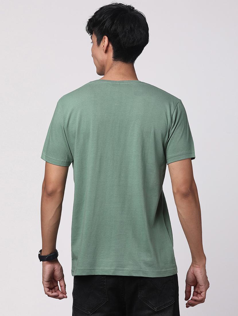 pastel green cotton chest print tshirt - 21017613 - Standard Image - 2