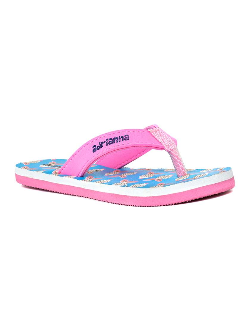 blue & pink printed detailed slippers
