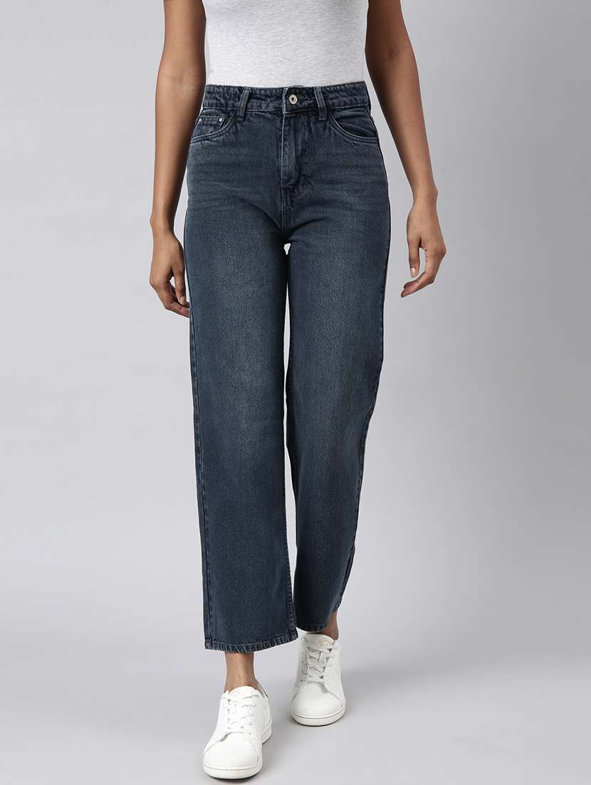 women high rise washed denim jeans