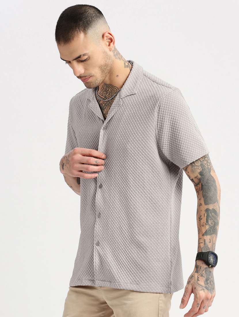 beige solid casual shirt - 21017902 - Standard Image - 2