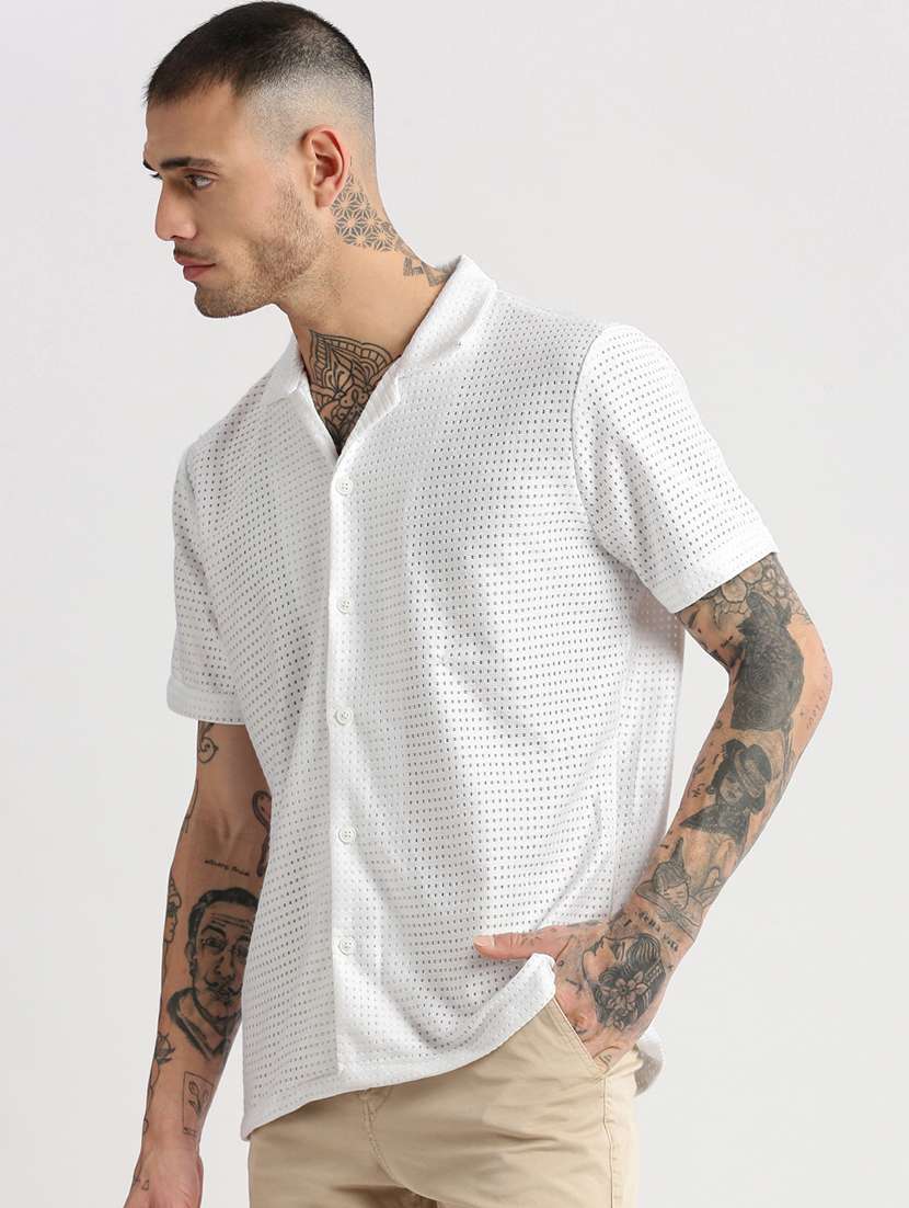 white solid casual shirt - 21017913 - Standard Image - 2