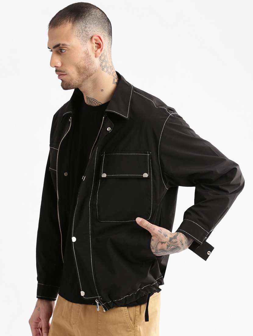 black solid casual jacket - 21017917 -  Standard Image - 2