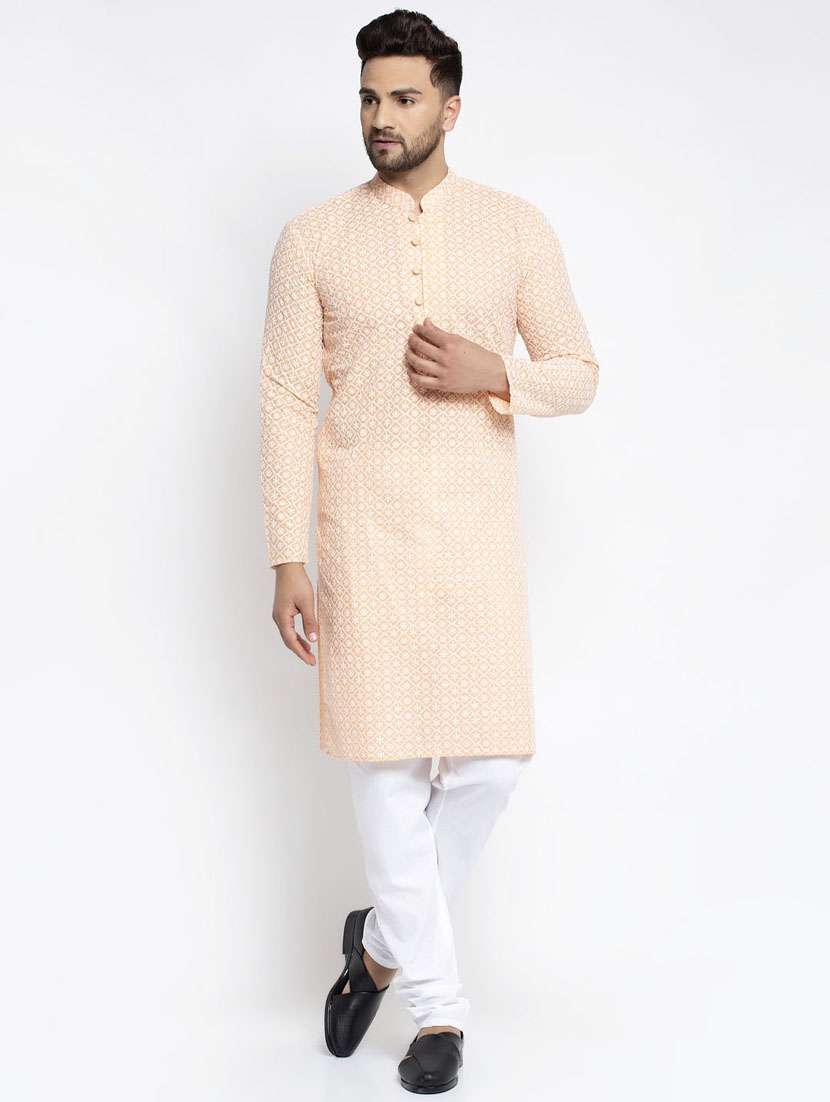 orange cotton kurta churidar ethnic wear set