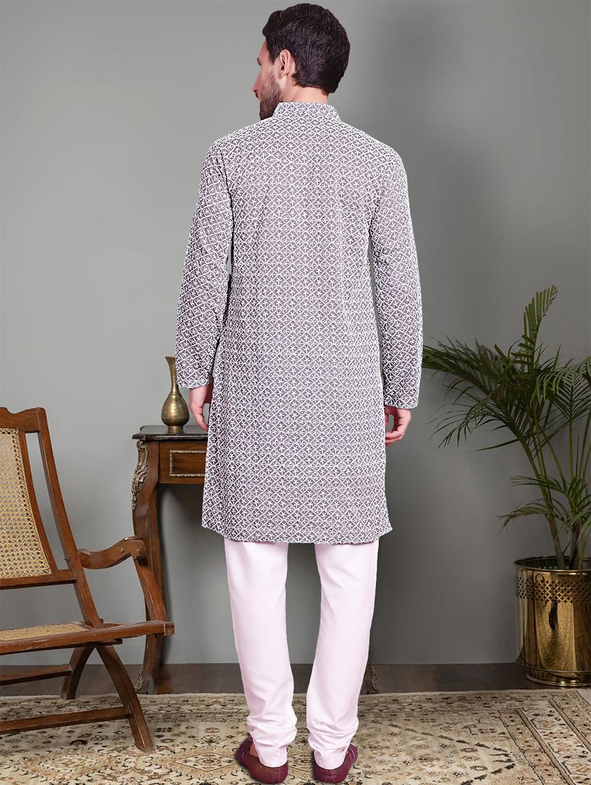 grey cotton kurta churidar ethnic wear set - 21018190 - Standard Image - 2