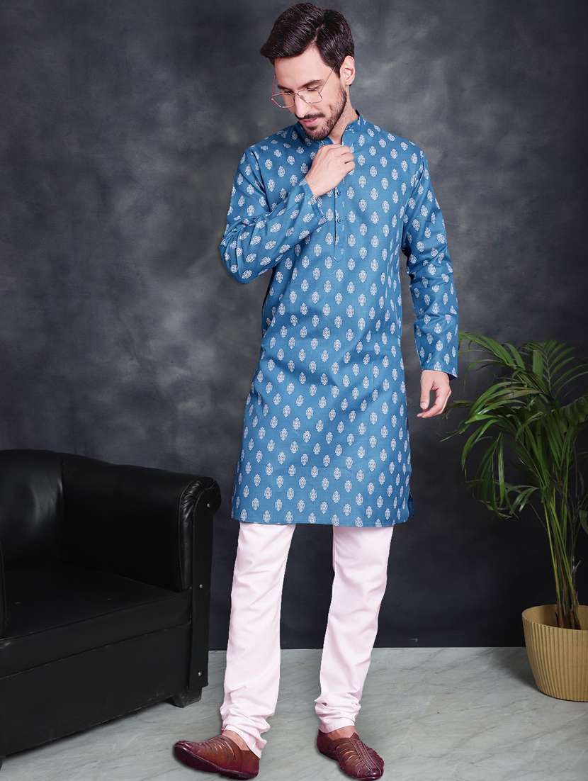 teal cotton kurta churidar ethnic wear set