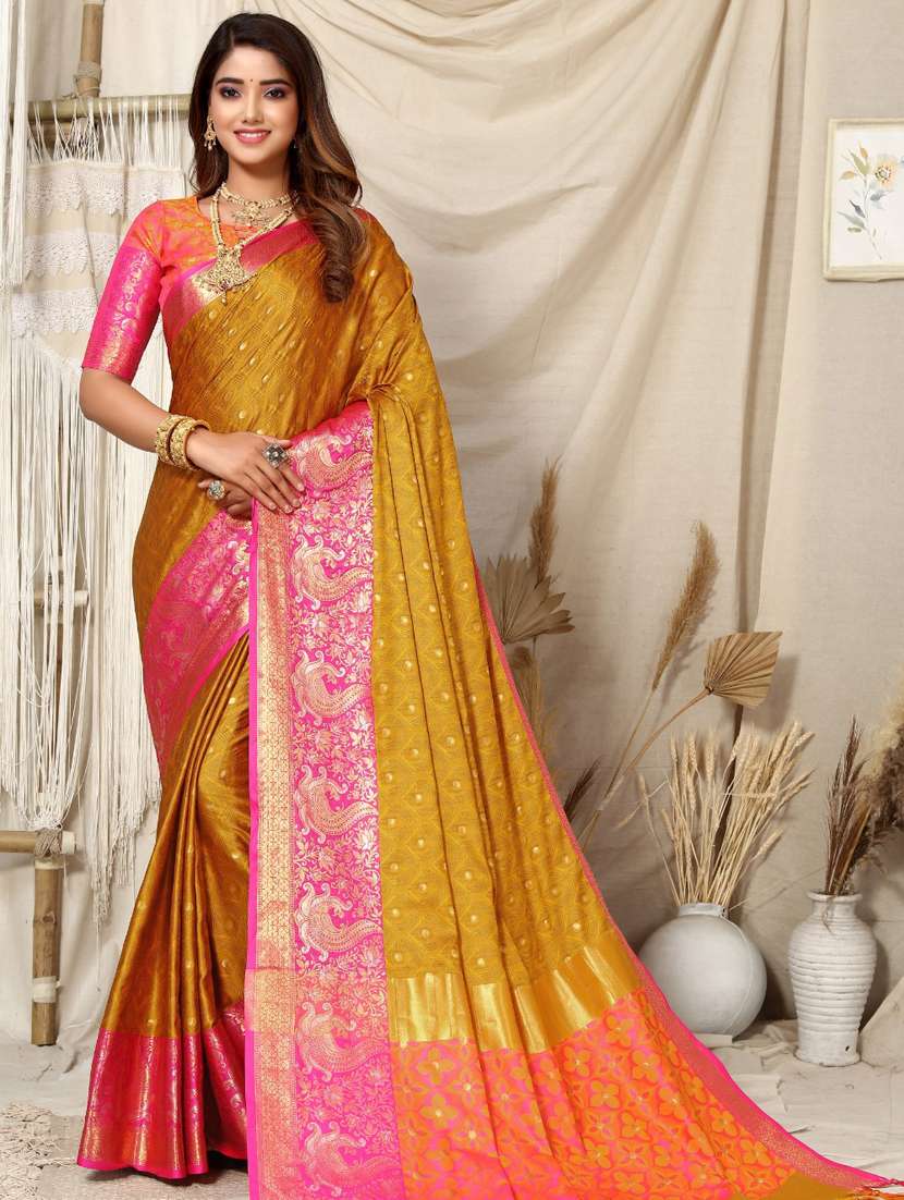 mustard self design dharmavaram saree with blouse