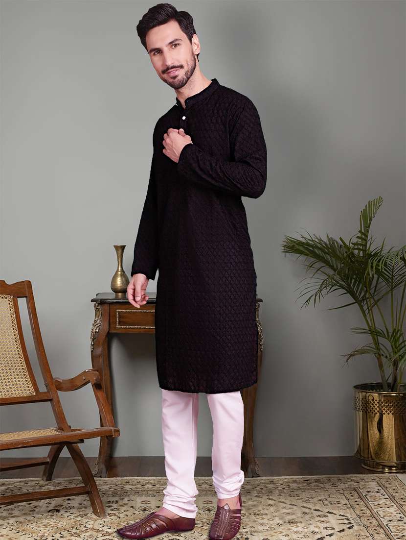black cotton kurta churidar ethnic wear set - 21018205 -  Standard Image - 2