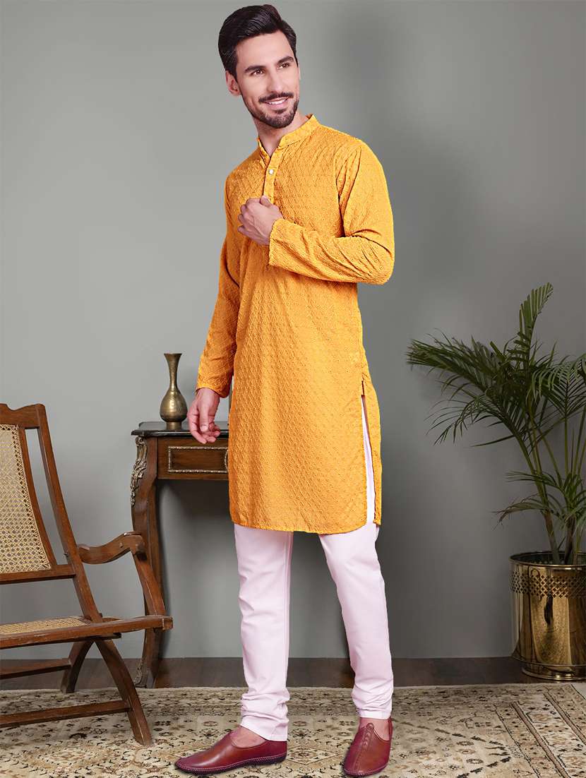 mustard cotton kurta churidar ethnic wear set - 21018207 -  Standard Image - 2