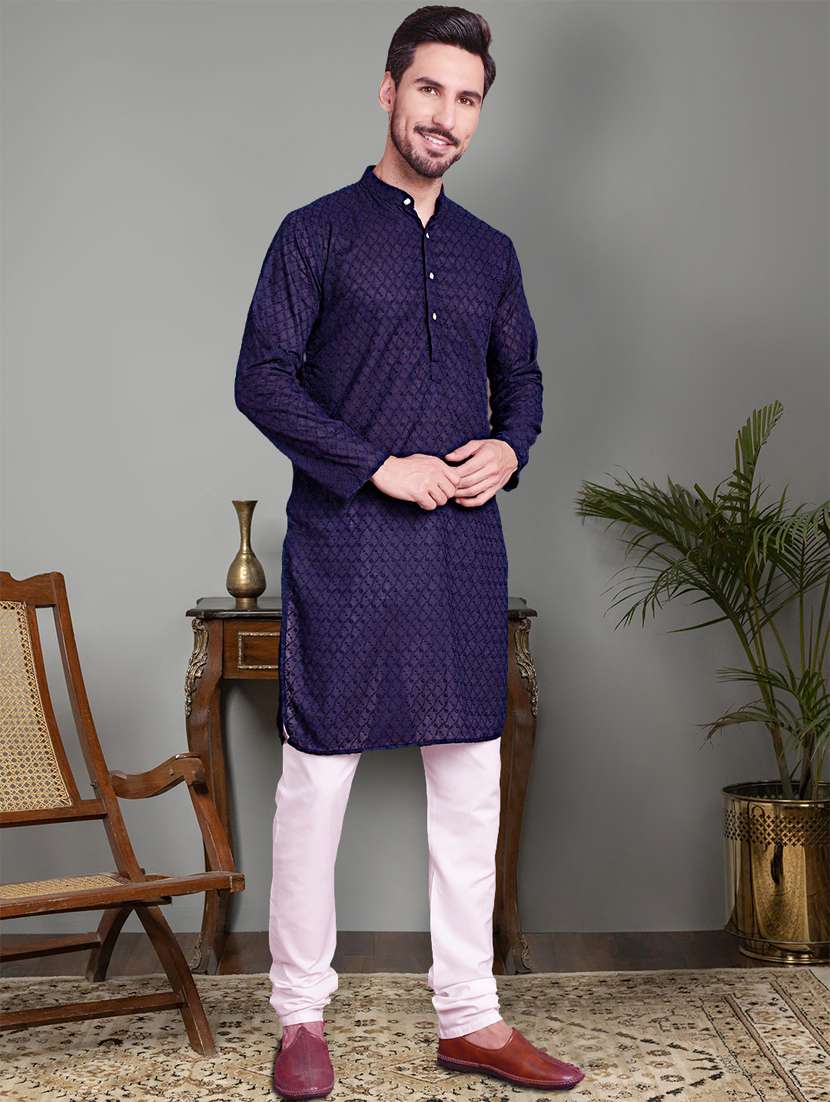 navy cotton kurta churidar ethnic wear set - 21018208 -  Standard Image - 2