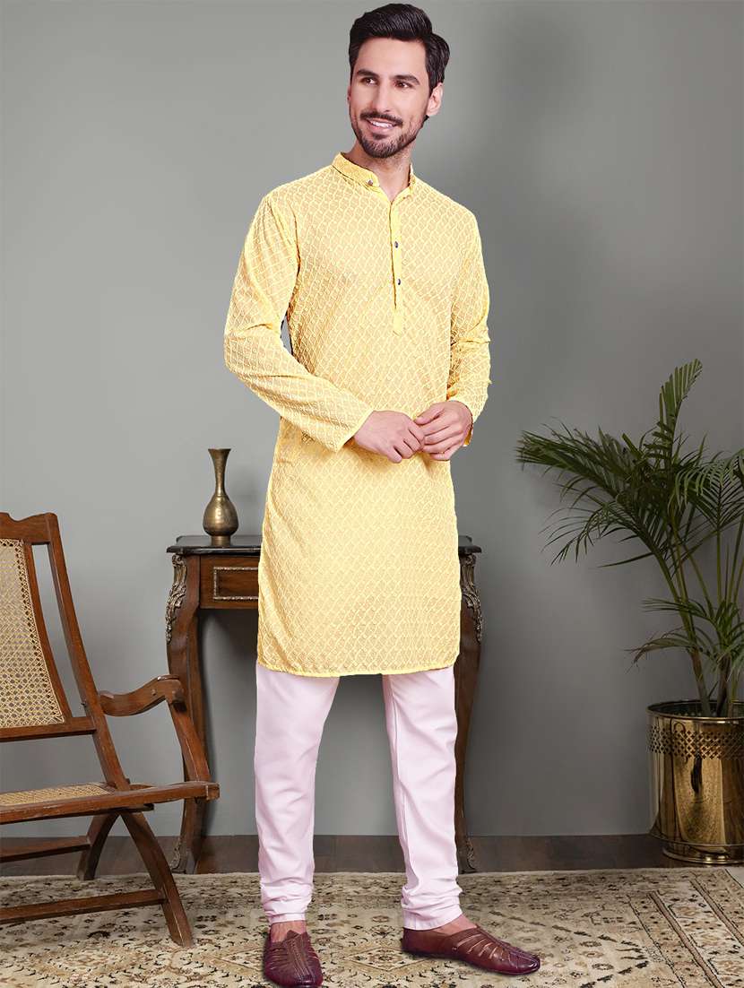 yellow cotton kurta churidar ethnic wear set - 21018213 -  Standard Image - 2