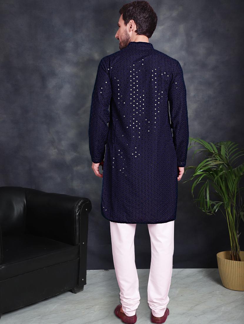 navy blue cotton kurta churidar ethnic wear set - 21018230 - Standard Image - 2