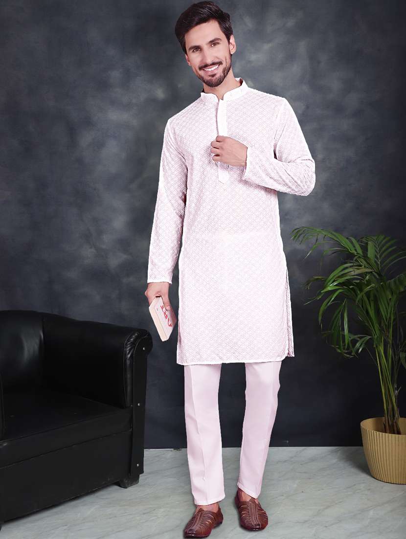 white cotton kurta churidar ethnic wear set