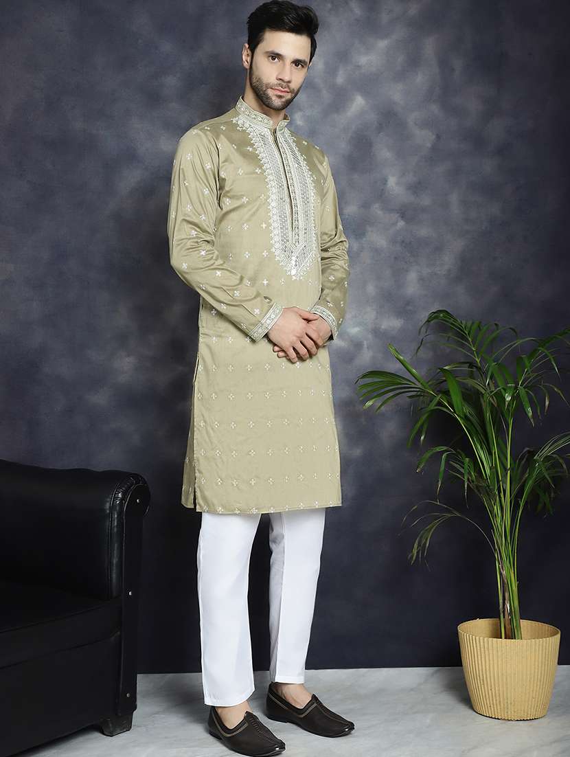 men mandarin neck kurta pyjama ethnic wear set - 21018250 -  Standard Image - 2