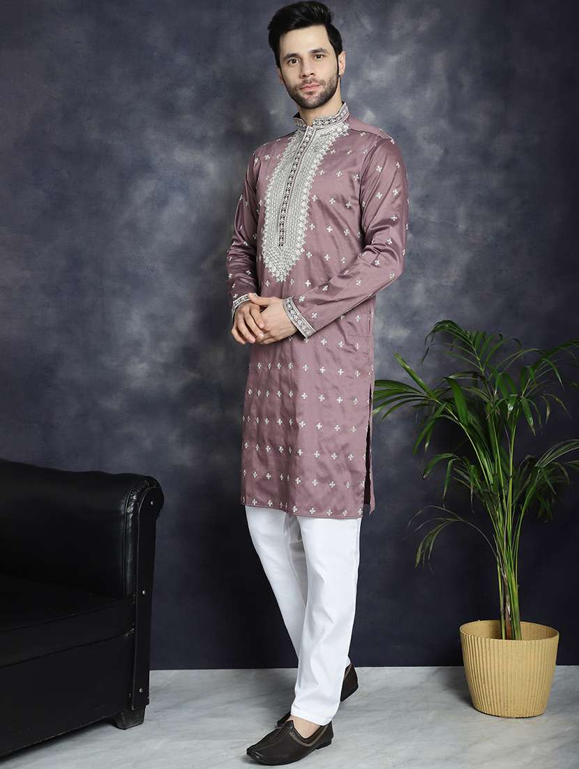 men mandarin neck kurta pyjama ethnic wear set - 21018252 -  Standard Image - 2