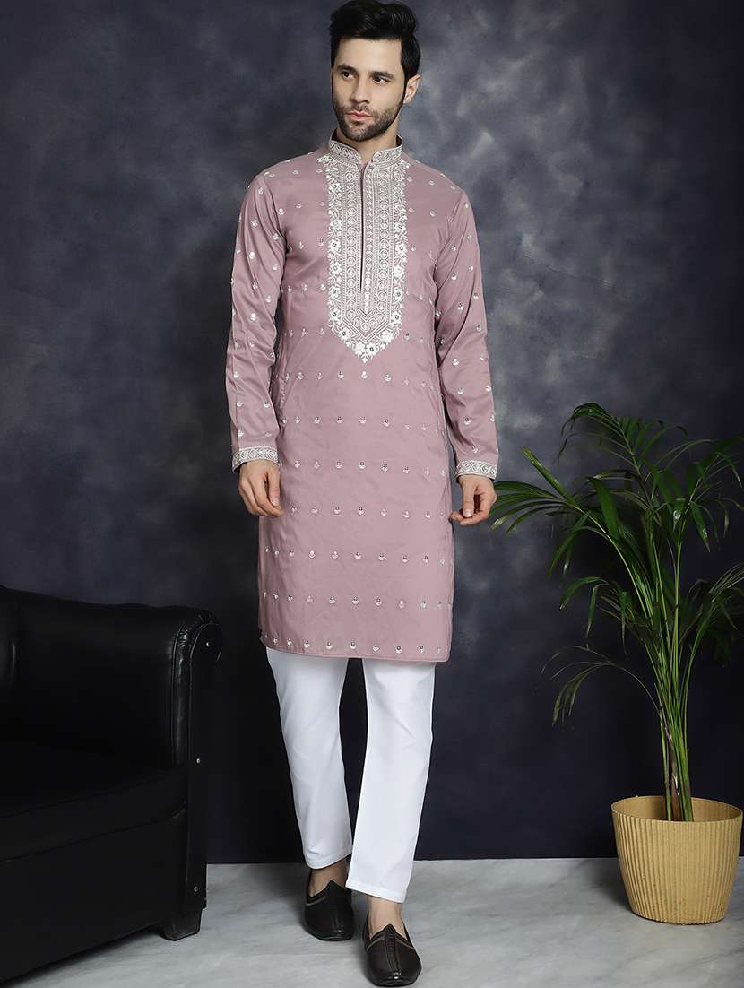 men mandarin neck kurta pyjama ethnic wear set