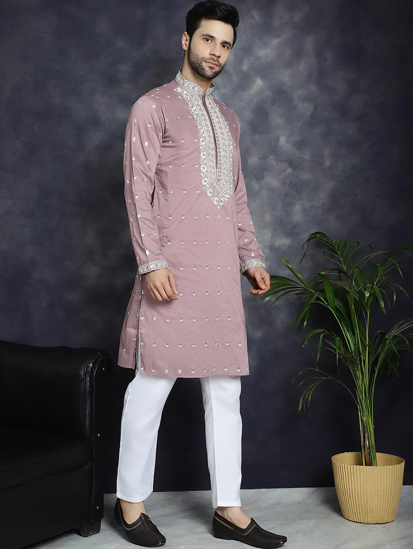 men mandarin neck kurta pyjama ethnic wear set - 21018254 - Standard Image - 2