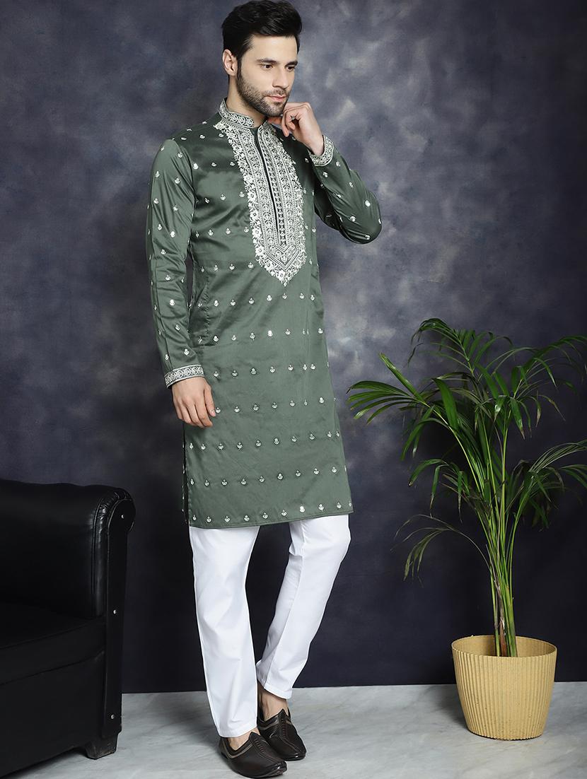 men mandarin neck kurta pyjama ethnic wear set - 21018255 - Standard Image - 2