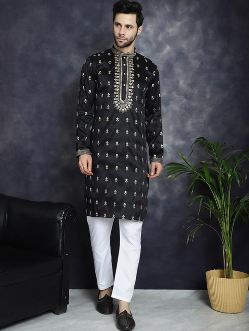 men mandarin neck kurta pyjama ethnic wear set - 21018258 - Standard Image - 0