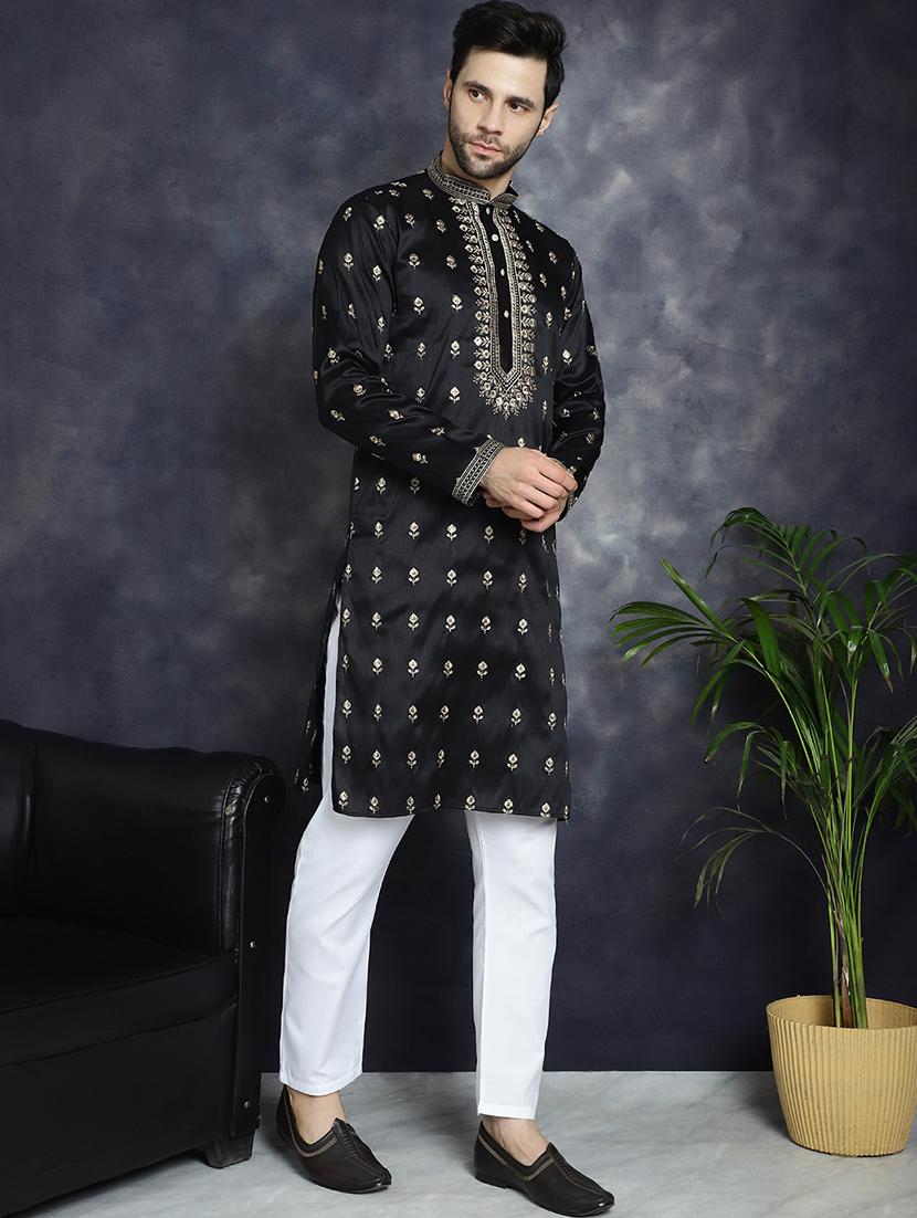 men mandarin neck kurta pyjama ethnic wear set - 21018258 - Standard Image - 2
