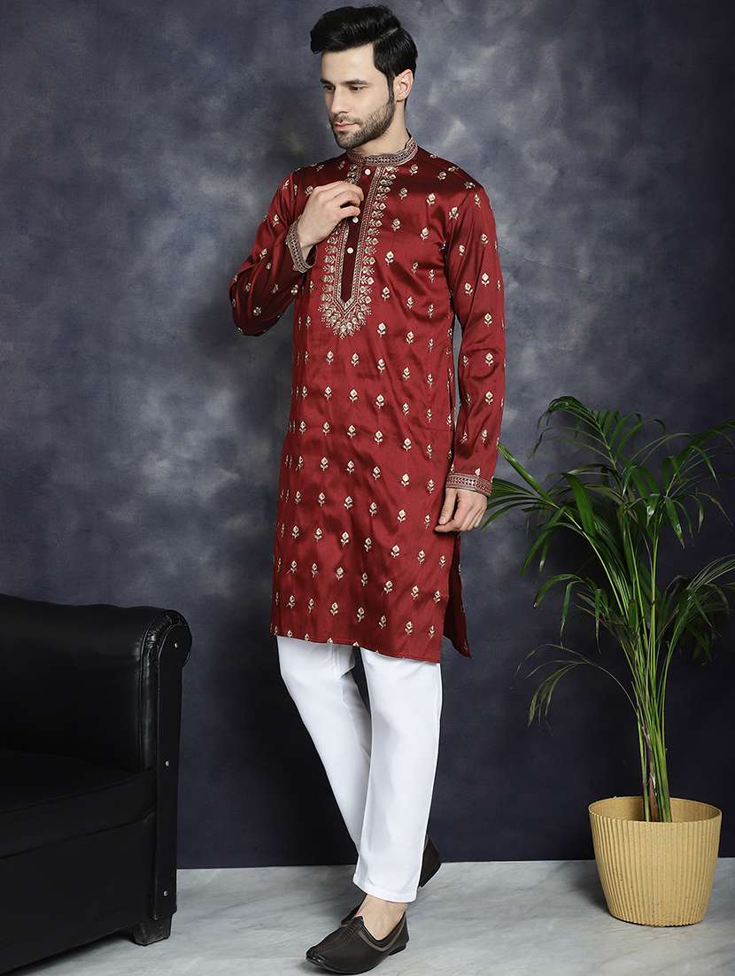men mandarin neck kurta pyjama ethnic wear set - 21018259 -  Standard Image - 2