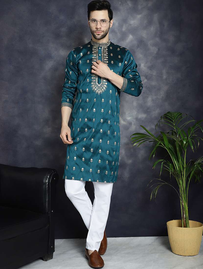 men mandarin neck kurta pyjama ethnic wear set - 21018261 -  Standard Image - 2
