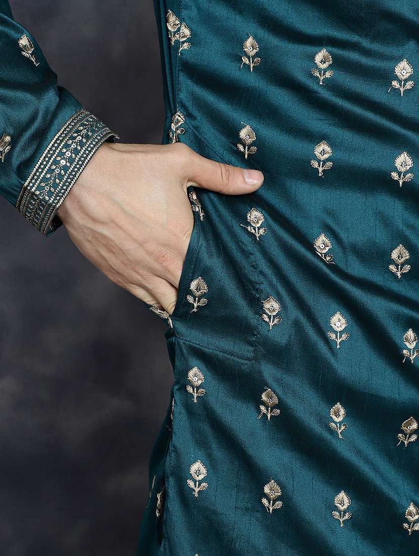 men mandarin neck kurta pyjama ethnic wear set - 21018261 -  Standard Image - 7