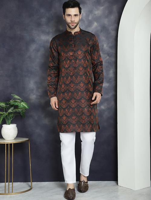 men mandarin neck kurta pyjama ethnic wear set - 21018262 - Standard Image - 0