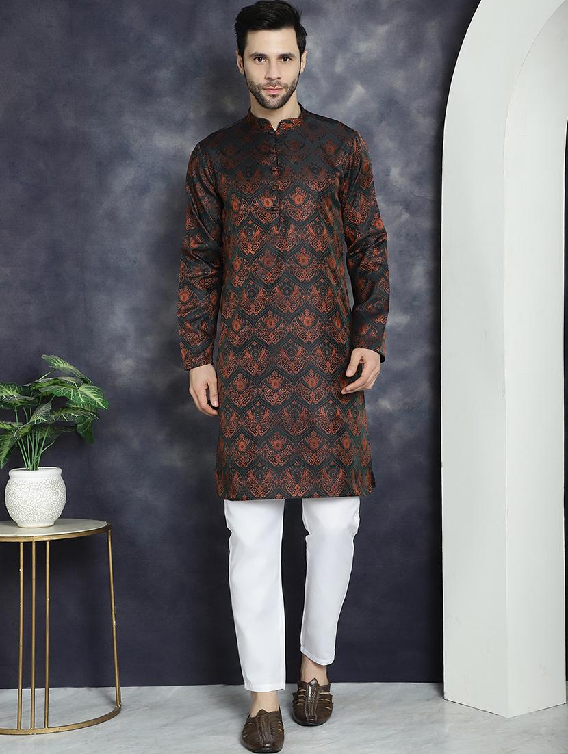 men mandarin neck kurta pyjama ethnic wear set - 21018262 - Zoom Image - 0